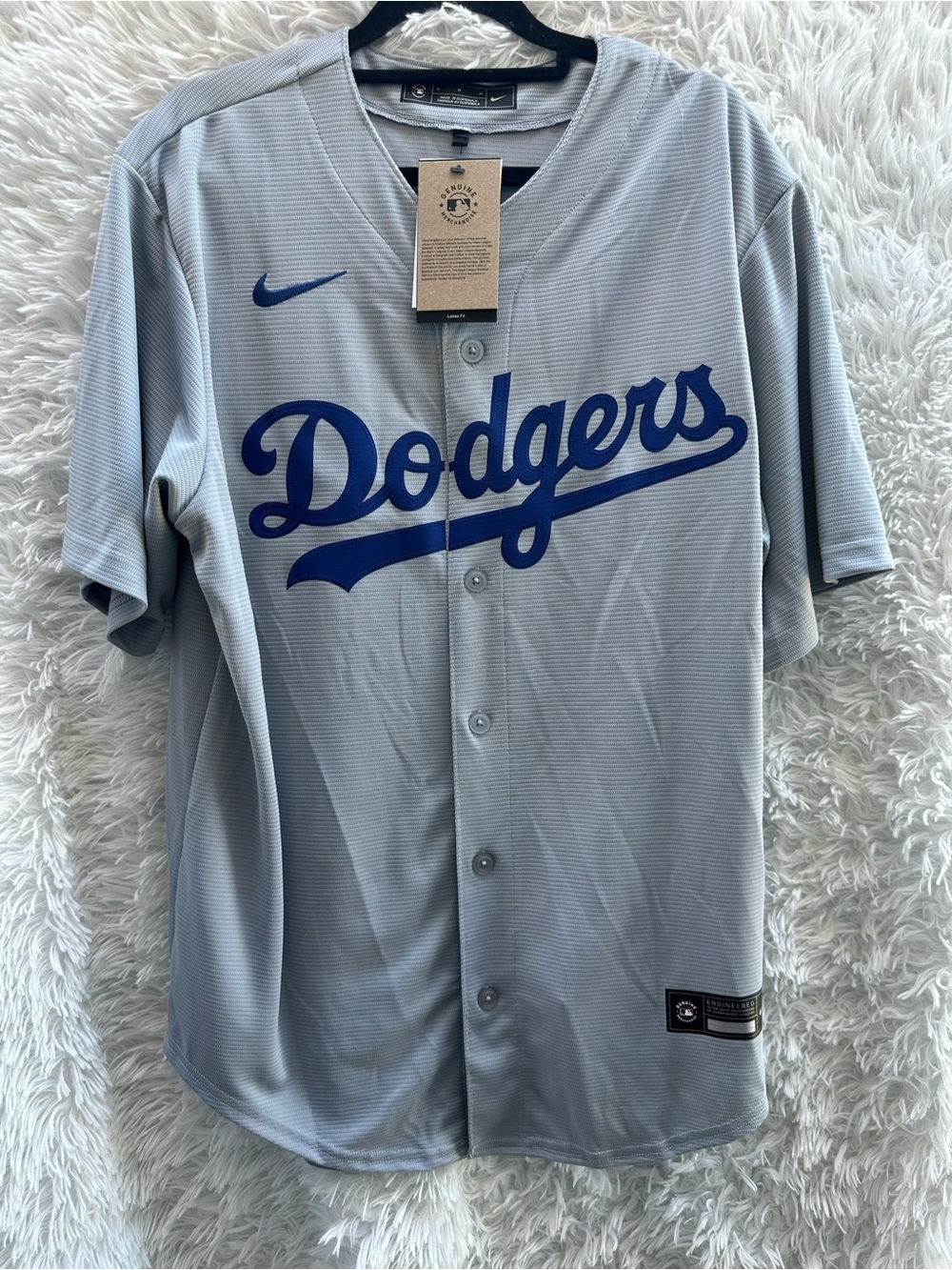 Nike Dodgers Grey Jersey with Royal Blue Script